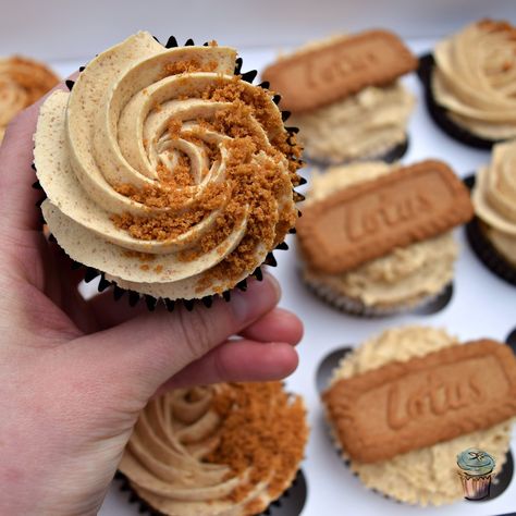 Close up of Biscoff Cupcakes with Lotus Spread Buttercream Swirl by Kathryn's Cupcakes Biscoff Cupcakes, Baking Crafts, Butter Cupcakes, Cupcake Cake Designs, Lotus Biscoff, Cupcake Icing, Chocolate Oreos, Cupcake Flavors, Cupcake Designs