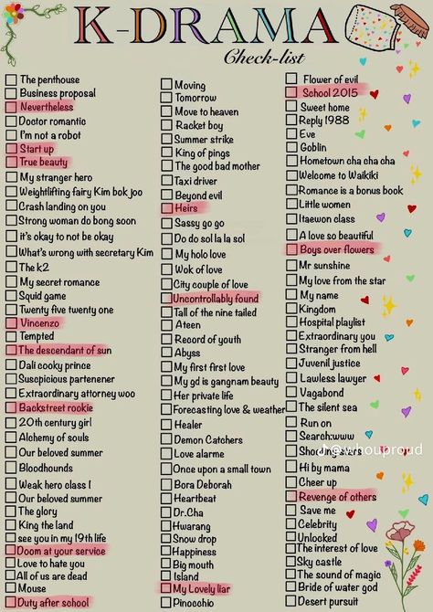 Kdrama Checklist, Chinese Drama Checklist, Korean Tv Series, Easy Korean Words, Teenage Books To Read, Secret Websites, Korean Drama Series, Bullet Journal Mood Tracker Ideas, Tv Series To Watch