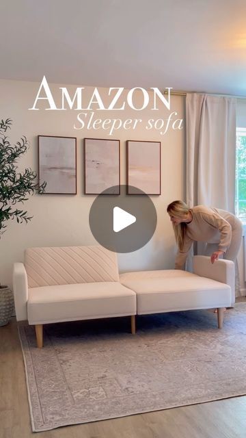 Nicole Boyle on Instagram: "Comment link. This sleeper sofa is so perfect! It’s so soft and pretty and looks like a modern couch. But when you have extra guests or kids sleeping over it folds into a twin size bed in seconds. Would be perfect for a nursery too! #sleepersofa #futon" Living Room Sleeping Area, New House Construction, Twin Size Bed, Sofa Cama, House Construction, Modern Couch, Twin Size Bedding, Kids Sleep, Sleeper Sofa