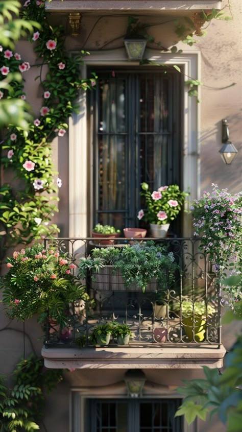 Idyllic House, Balcony Herbs, Paris Townhouse, Cottage Cat, Terrace Designs, Parisian Balcony, Balcony Garden Ideas, Juliette Balcony, Window Views