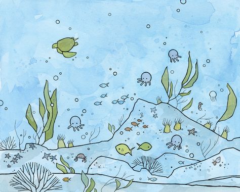 under the sea illustration - studio tuesday Under The Sea Doodles, Under The Sea Drawings, Under The Sea Background, Tiny Doodles, Ocean Coloring Pages, List Of Drawing Ideas, Sea Drawing, Ocean Drawing, Ocean Illustration