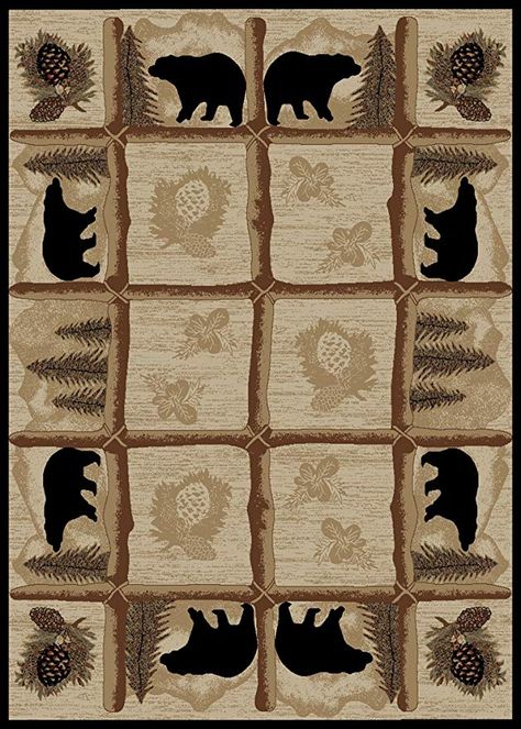 Rug Empire HS7472 4X6 Rustic Lodge Area Rug, Bear Cabin Bear Rugs, Black Bear Decor, Lodge Design, Moose Decor, Bear Cabin, Black Bears, Bear Rug, Southwestern Decorating, Bear Decor