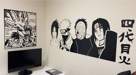 Anime Wall Murals Painted, Anime Wall Design Bedroom, Anime Wall Drawing, Anime Mural Wall Art, Anime Wall Decor Ideas, Anime Wall Painting Ideas, Anime Wall Ideas, Anime Wall Art Bedroom, Anime Wall Painting