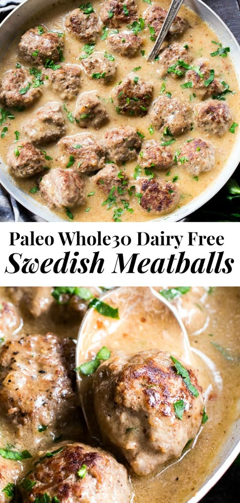 Paleo Swedish Meatballs, Meatballs With Mashed Potatoes, Dairy Free Meatballs, Meatballs Paleo, Df Meals, Nutritional Yeast Recipes, Paleo Main Dishes, Whole30 Dinners, With Mashed Potatoes