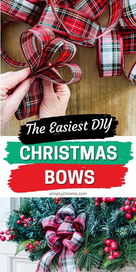 Learn how to make the easiest fluffy bows in minutes. Bows are a great way to add style to wreaths, gifts and other home décor. Simple step by step instructions to assemble ribbon pieces to create the perfect bow. Update old Christmas décor with new bows. Holiday homes need festive colorful bows. Plaid wired ribbon cut in pieces and stapled into loops then tied together with pipe cleaners makes super easy DIY bows for anywhere in your home. Diy Christmas Bows, Diy Wreath Bow, Christmas Bows Diy, Homemade Bows, Christmas Wreath Bows, Christmas Slippers, Perfect Bow, Bows Diy Ribbon, Christmas Tree Bows