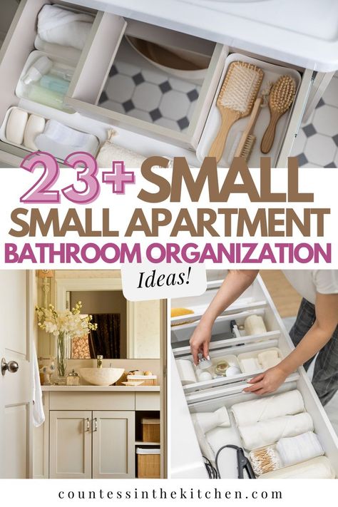 Small Apartment Bathroom Organization Apartment Bathroom Storage, Small Apartment Bathroom Storage, Apartment Bathroom Organization, Bathroom Organization Ideas, Small Apartment Organization, Organized Bathroom, Small Apartment Bathroom, Bathroom Storage Ideas, Small Apartment Kitchen