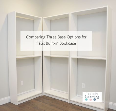 Corner Built In, Unfinished Kitchen Cabinets, Ikea Home Office, Ikea Built In, Cabinet Trim, Ikea Billy Bookcase Hack, Bookcase Diy, Ikea Kitchen Cabinets, Stock Cabinets