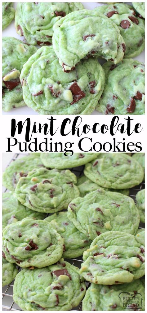 Mint Chocolate Pudding, Mint Recipes Dessert, Chocolate Pudding Cookies, Mint Desserts, Mint Chocolate Chip Cookies, Chocolate Chip Pudding Cookies, Diy Easy Recipes, Mint Extract, Pudding Cookies