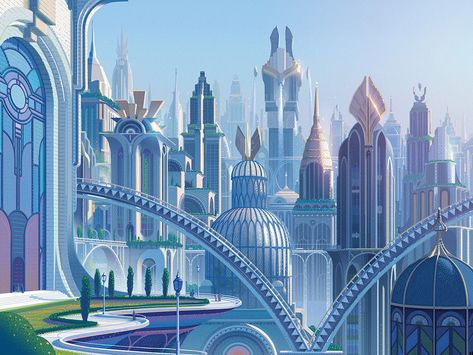 Magic Punk City, Fictional Landscapes, Clockwork City, Fantasy Palace, Streets Of New Capenna, Fantasy Punk, Environments Art, New Capenna, Stylized Environment