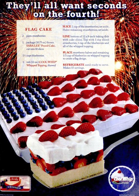 Flag Cake With Pound Cake, Flag Cake Recipe, Sara Lee Pound Cake, Patriotic Cake, Recipe Photo, Cream Icing, Flag Cake, Patriotic Food, 4th Of July Cake