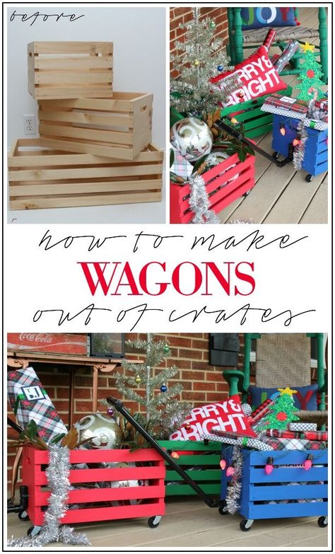 How to Make Wagons Out of Crates - Easy DIY project that kids will love to play with! Also works great to hold gifts during the holidays - doubles as holiday decor! Diy Kids Decor, Kids Wagon, Crate Diy, Trendy Diy, Diy Holiday Decor, Best Diy, Wooden Crates, Décor Diy, Easy Diy Crafts