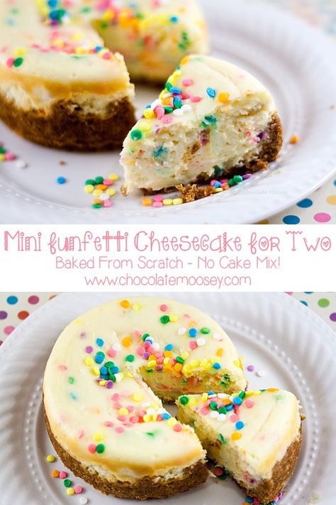 Mini Funfetti Cheesecake For Two (4 Inch) - Homemade In The Kitchen Cheesecake For Two, Funfetti Cheesecake, Small Cheesecakes, Funfetti Cake Mix, Single Serve Desserts, Homemade Cheesecake, Dessert For Two, Best Cheesecake, Funfetti Cake