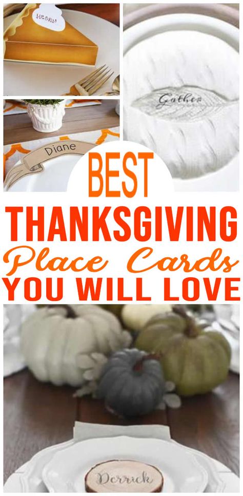 BEST Thanksgiving Place Cards! Easy & Simple Place Card Settings To Make Your Thanksgiving Table Look Amazing! DIY, Handmade, Printable & More. Set your Thanksgiving table with any of these place card ideas and you will WOW your guests. Thanksgiving Table Name Tags Diy, Homemade Thanksgiving Place Cards, Place Cards For Thanksgiving Table, Thanksgiving Table Name Cards, Thanksgiving Place Cards Diy, Thanksgiving Name Cards, Place Cards Thanksgiving, Diy Napkin Holder, Turkey Place Cards