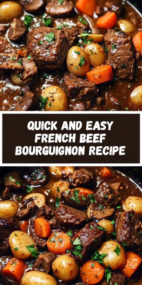 Indulge in this irresistible French Bourguignon! This quick and easy beef recipe is perfect for a gourmet dinner. #FrenchCuisine #BeefBourguignon #EasyRecipes #ComfortFood #DinnerIdeas French Beef Bourguignon, Easy Beef Recipes, Beef Bourguignon Recipe, Recipes French, Gourmet Dinner, Beef Recipe, Christmas Food Dinner, French Cooking, Beef Recipes Easy