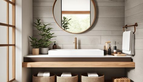 Japandi Half Bath Ideas: Tranquil Design Tips Half Bath Ideas, Japandi Bathroom, Japanese Bathroom, Bath Ideas, Half Bathroom, Bathroom Tile, Half Baths, Half Bath, Design Tips