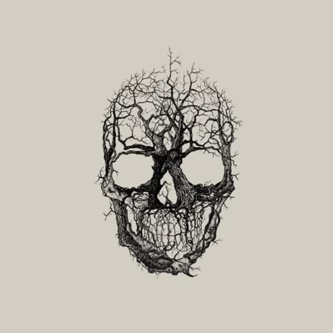 Tree With Skull Tattoo, Tree Roots Skull Tattoo, Tree Of Life Skull Tattoo, Skulls And Nature Tattoo, Skull And Spine Tattoo, Skull And Forest Tattoo, Pirates Skull Tattoo, Skull And Tree Tattoo Design, Decaying Skull Tattoo