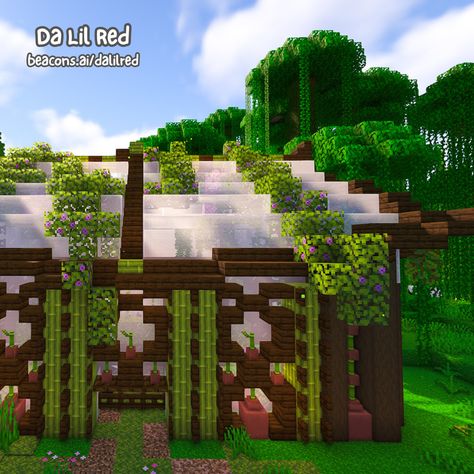 Panda House Minecraft, Mc Greenhouse, Panda Sanctuary Minecraft, Minecraft Panda Enclosure, Minecraft Jungle Builds, Panda Enclosure, Panda Sanctuary, Minecraft Panda, Bamboo Jungle