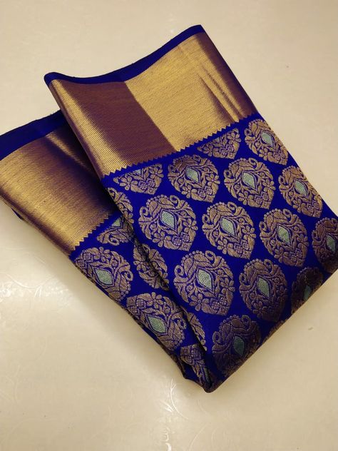 Royal Blue Pattu Saree, Blue Pattu Saree Wedding, Blue Pattu Saree, Royal Blue Silk Saree, Pattu Sarees Wedding, Gold Blouse Designs, South Indian Wedding Saree, Desi Vibes, Saree Kanchipuram