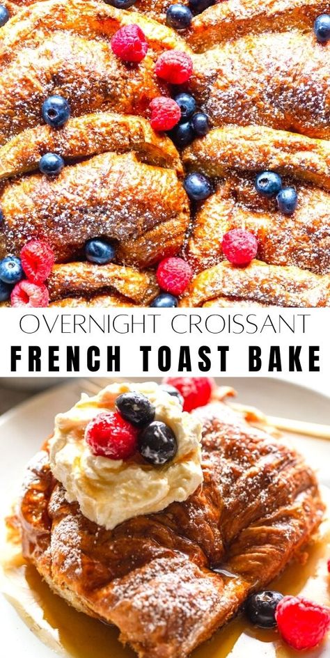 Croissant French Toast Casserole, Casserole French Toast, Croissant French Toast Bake, Croissant French Toast, Baked French Toast Casserole, French Toast Casserole Overnight, Baked French Toast, Bake Easy, Croissant Breakfast