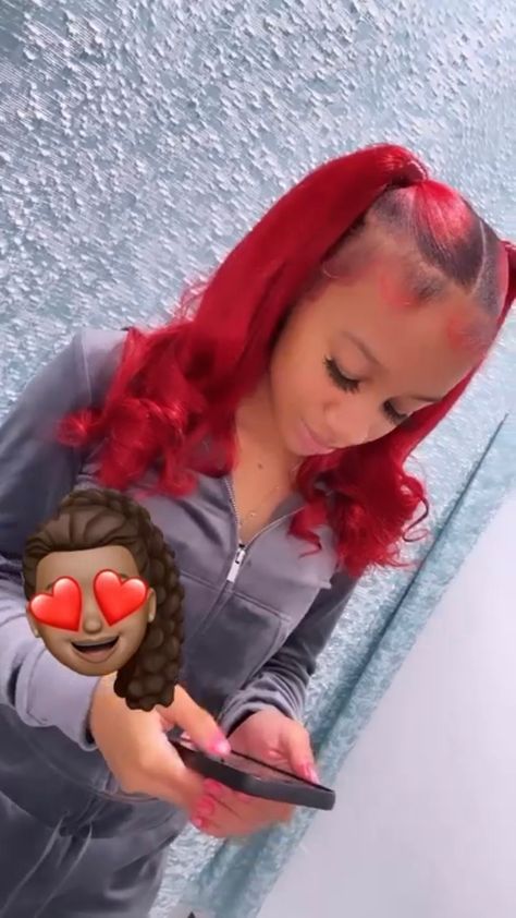 Red Pigtails, 2ponytails Half Up Half Down, Red Half Up Half Down, Red Half Up Half Down Weave, Red Quick Weave Hairstyles, Tail Hairstyle, Quick Weave Hairstyles, Barbie Hair, Hairdos For Curly Hair