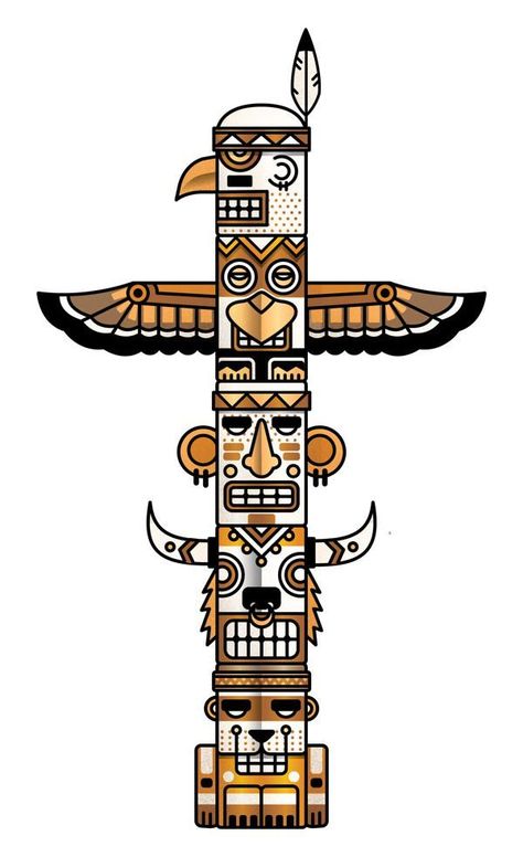 Cartoon Totem Totem Pole Ideas, Totem Pole Drawing, Totem Pole Tattoo, Totem Tiki, Arte Haida, Totem Pole Art, Totem Tattoo, Native American Totem, Wolf Totem