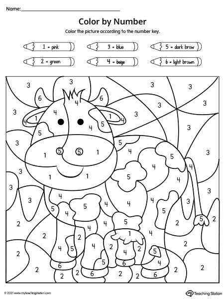 Preschool Printable Worksheets | MyTeachingStation.com Color By Number 1-10 Free Printable, Picture For Coloring For Kids, Cow Worksheets Preschool, Easy Color By Number Printable Free, Colour By Numbers Printable For Kids, Color By Number Animals, Color By Alphabet, Animals Activities For Kids, Kids Color By Number