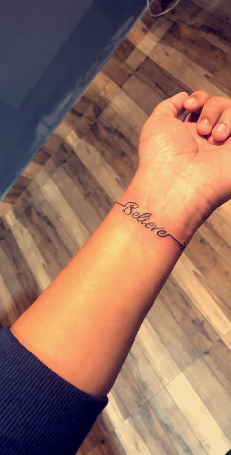 believe tattoo design Believer Tattoo Ideas, Believe Tattoo Men, Believe Tattoo Ideas, Believe Tattoo Fonts, Believe Tattoos For Women, Believe Tattoo Design, Believe In Yourself Tattoo, Believe Wrist Tattoo, Fonts Hand Lettering