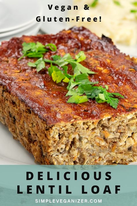 DELICIOUS LENTIL LOAF - Simple Veganizer Lentil Loaf Vegan, Lentil Loaf Recipe, Lentil Meatloaf, Meatless Meatloaf, Vegetarian Meatloaf, Vegan Meatloaf, Vegan Recepies, Lentil Loaf, Holidays Recipes