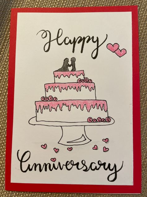 Happy Anniversary Card Ideas For Parents, Anniversary Card Parents, Cute Anniversary Cards For Parents, Anniversary Cards For Parents Handmade, Happy Anniversary Cards Diy, Anniversary Card Ideas For Parents, Diy Anniversary Cards For Parents, Anniversary Drawings, Hearts Drawing