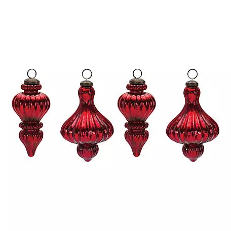 Christmas at Tractor Supply Co. Red Mercury Glass Ornaments, Holiday Ideas Christmas, Glass Finial, Nostalgic Christmas, Mercury Glass Ornaments, Antique Glassware, Tractor Supplies, Textured Design, Brass Ring