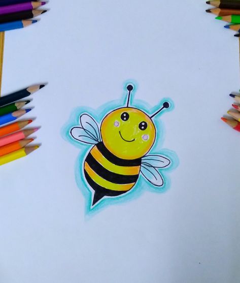 Honey Bee Drawing Simple, Draw Bee, Kids Drawing Easy, Drawing Easy For Kids, Honey Bee Drawing, Insect Drawing, Cute Honey Bee, How To Draw Cute, Draw Cute