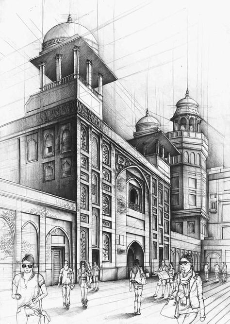 Pencil Sketches Architecture, Wazir Khan Mosque, Perspective Drawing Architecture, Easy Drawing Steps, Drawing Hair, Architecture Sketchbook, Architecture Design Sketch, Architecture Concept Drawings, Perspective Art