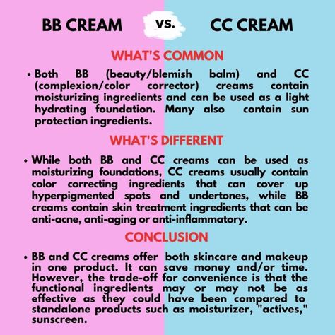 Science of Skincare & Makeup on Instagram: “Hi friends, ⁣⁣ ⁣⁣ What's the difference between BB and CC cream? There seems to be a hype in "alphabet" labels these days. One thing to…” Bb And Cc Cream, Complexion Colors, Bb Creams, Color Corrector, Cc Cream, Skincare Makeup, Bb Cream, Propylene Glycol, Hair Skin