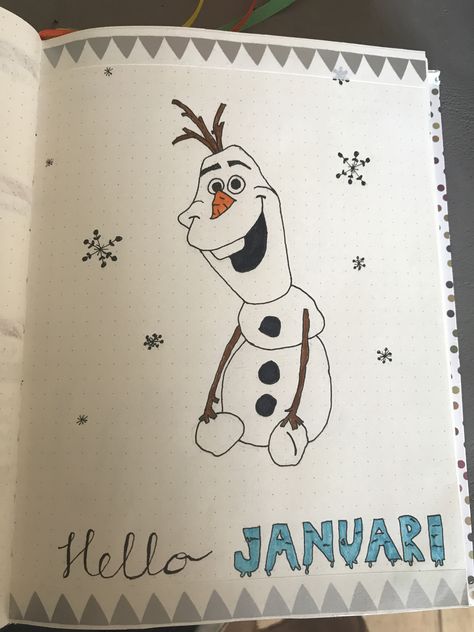 Bullet journal januari snow frozen olaf Bullet Journal Drawings, Disney Bullet Journal, Bullet Journal Yearly, Bujo 2023, Journal December, Journal January, Journal Drawings, Boulet Journal, Disney Planner