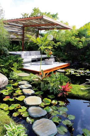 Koi Pond Deck, Kolam Air, Garden Pond Design, Meditation Garden, Deck Designs, Pond Design, Ponds Backyard, Backyard Garden Design, Garden Cottage