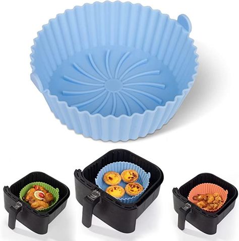 Air Fryer Silicone Pot - Reusable Non-stick Air Fryer Silicone Liners Compatible with COSORI Air Fryer Basket (Large, Blue) Air Fryer Pan, Cosori Air Fryer, Air Fryer Liners, Round Basket, Presents For Him, Air Frying, Silicone Baking, Silica Gel, Baking Molds