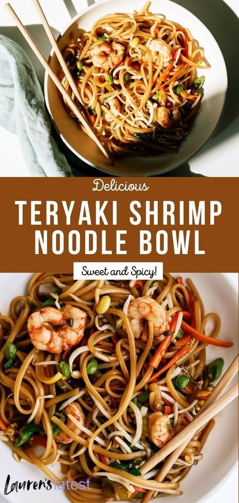 Soba Noodle Bowl Recipe, Shrimp Noodle Bowl, Shrimp Rice Noodles, Noodles Shrimp, Shrimp And Veggies, Soba Noodle Bowl, Soba Noodles Recipe, Teriyaki Noodles, Noodle Bowls Recipes