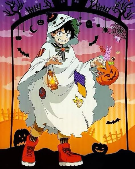 Deku halloween 👻🎃 7u7 Bkdk Halloween, Mha Halloween, Academia Green, Deku Cosplay, My Hero Academia Costume, Ghost Costume, Villain Deku, Anime Halloween, Ochako Uraraka