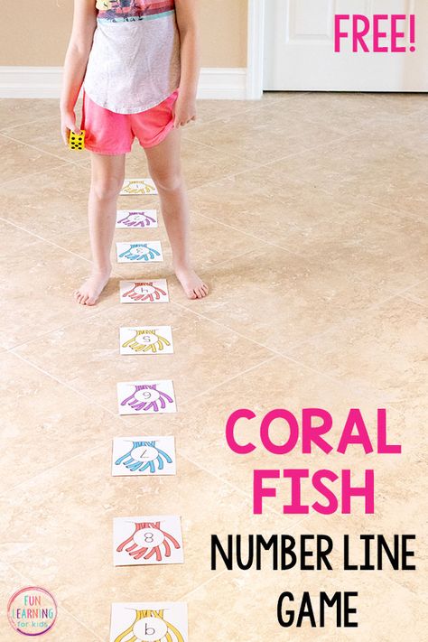 Ocean Fish Number Line Game Math Activity Number Line Games, Family Math Night, Summer School Ideas, Preschool Classroom Ideas, Island Activities, Game Math, Addition And Subtraction Facts, Night Ocean, Fun Learning Games