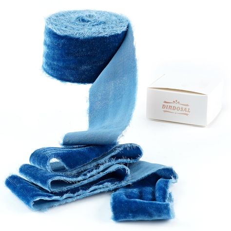 PRICES MAY VARY. Velvet Ribbon Color: Hand dyed in blue color, soft and with shiny luster surface, adding a touch of elegance and luxurious to your gifts, decorating projects and crafts. Velvet Fabric Ribbon Size: blue Ribbon measures 1.5 inch wide and continuous 3 yards (9feeet) long per roll, ribbon is 1piece per roll cardboard, easy to store and use. Frayed Velvet Ribbon Material: Handmade with silk velvet material, soft and with shiny lustrous surface, hand torn frayed raw edges, drapes down Bridal Bouquet Ribbon, Blue Silk Ribbon, Blue Velvet Ribbon, Gifts Packing, Bouquet Ribbon, Rustic Style Wedding, Chic Wardrobe, Silk Velvet Fabric, Ribbon Bouquet