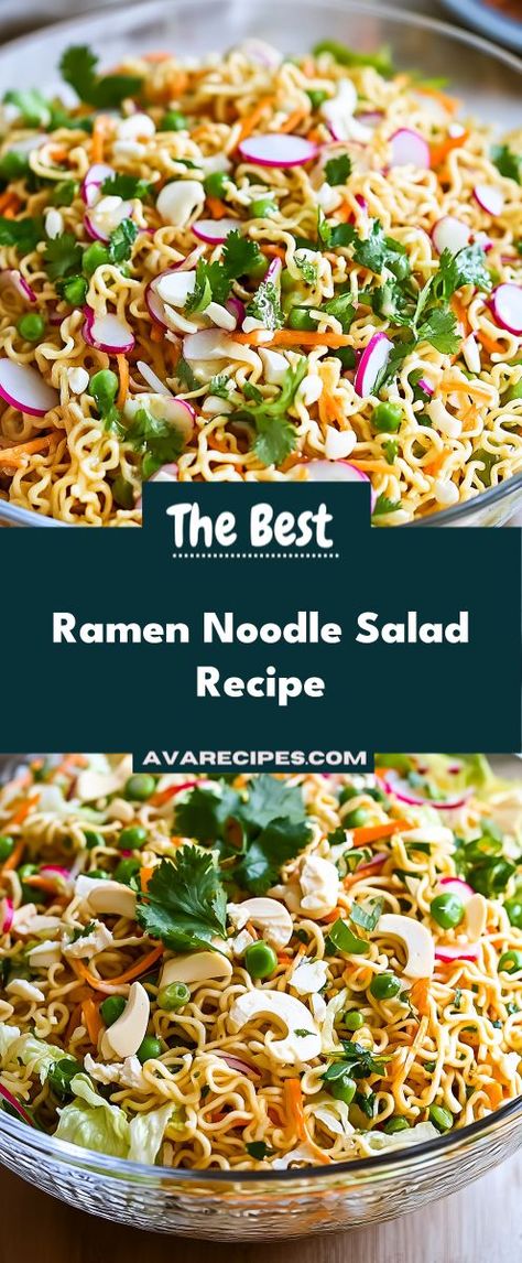 This Ramen Noodle Salad combines crunchy vegetables, savory ramen noodles, and a tangy dressing for a refreshing dish. It's perfect as a side or a light meal, easy to prepare and enjoy. Mr Noodle Salad, Things To Make With Ramen Noodles, Ichiban Noodle Salad, Chinese Coleslaw With Ramen Noodles, Chinese Salad With Ramen Noodles, Cold Rice Noodle Salad, Roman Noodles Recipes, Ramen Salad Recipes, Asian Salad With Ramen Noodles