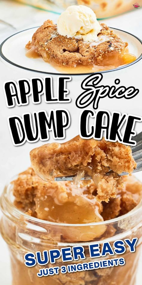 Apple Dump Cake With Pie Filling, Apple Spice Dump Cake, Spice Dump Cake, Apple Dump Cake Recipe, Apple Dump Cake, Apple Cobbler Recipe, 3 Ingredient Desserts, Apple Spice Cake, Apple Dump Cakes