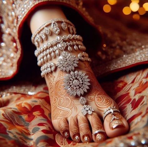 Bridal Foot Jewelry, Silver Anklets Designs, Bridal Anklet, Bridal Jewellery Inspiration, Indian Wedding Jewelry Sets, Indian Bridal Jewelry Sets, Anklet Designs, Fancy Jewelry Necklace, Bridal Jewellery Design