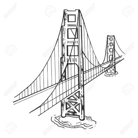 Golden Gate Bridge Sketch, Golden Gate Bridge Drawing Simple, Bridge Drawing Sketches, Golden Gate Tattoo, Bridge Sketch Simple, Golden Sketch, Golden Bridge San Francisco, Golden Gate Bridge Drawing, Golden Gate Bridge Tattoo