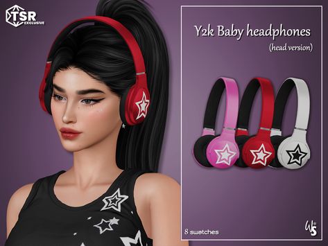 The Sims Resource - Sims 4 - Headphones - WisteriaSims - For Woman - ✰Y2K Baby✰ Headphones v2 for woman Sims 4 Headphones Cc, Y2k Headphones, Y2k Hats, Sims 4 Tattoos, Cc Hats, Sims 4 Traits, The Sims 4 Pc, Cc Beanie, Best Sims