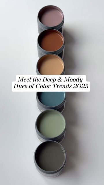 Benjamin Moore on Instagram: "Envelop your space in the moody hues from the #ColorTrends2025 palette, including the Color of the Year 2025, Cinnamon Slate 2113-40. Whether you choose a cider-like brown like Chowning’s Tan CW-195 or a jewel tone like Stained Glass CSP-685, you’ll be setting a dramatic and sophisticated tone throughout your home. Watch above to discover their beauty, then visit our website or a locally owned store to purchase a color sample. #BenjaminMoore #Paint #Home #InteriorDesign #ColoroftheYear" Benjamin Moore Crisp Romaine, Burnt Orange Blush Color Palette, Benjamin Moore Stained Glass Paint, Benjamin Moore 2025 Colors, Cinnamon Slate Color, Warm Moody Color Palette, Moody Home Color Palette, Moody Spring Color Palette, Benjamin Moore Cinnamon Slate