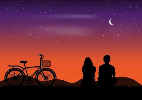 graphics drawing couple sit and view nature landscape silhouette after sunset for wallpaper background vector illustration Couple Silloute Drawing, Couple Images Art, Sunset Drawings, Digital Art Couple, Lofi Images, Couple Landscape, Drawing Of People, Sunset People, Cartoon Landscape