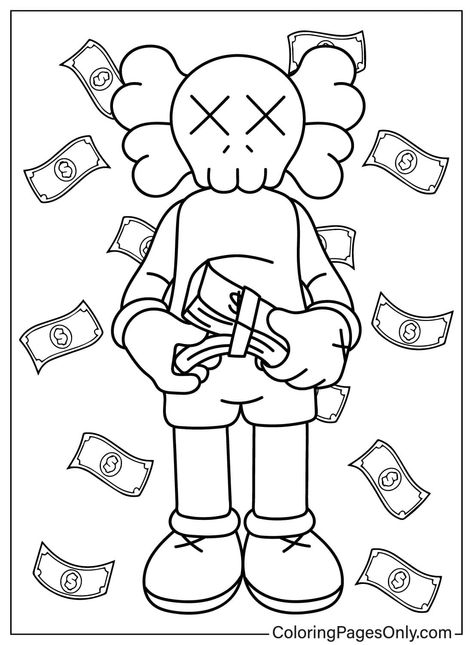 Drawing Ideas To Print, Kaws Money Tattoo, Kaws Painting On Wall, Drawing Ideas Kaws, Kaws Drawing Sketch, How To Draw Kaws, Canvas Outline Ideas, Kaws Coloring Pages, Kaws Art Drawing