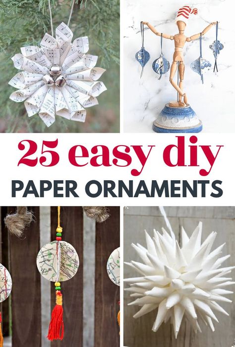 Diy Christmas Ornaments With Paper, Rolled Paper Crafts Recycled Magazines Christmas Ornament, Easy Diy Paper Ornaments, Diy Flower Christmas Ornaments, Make Paper Ornaments, Scrap Paper Ornaments, Diy Christmas Ornaments Easy Paper, Diy Christmas Tree Decorations Homemade Ornaments Paper Stars, Home Made Paper Christmas Ornaments