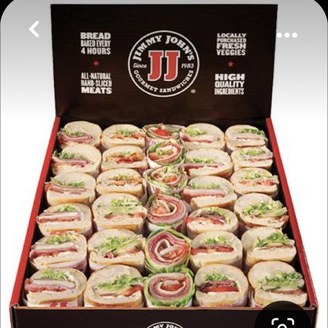 Publix Party Platters, Sandwich And Chips Party, Sandwich Plate Presentation, Sandwich Platter Ideas Trays Catering, Jimmy Johns Catering, Publix Catering Party Platters, Sandwich Boxes For Party, Catering Sandwiches Ideas, Office Catering Ideas Lunches